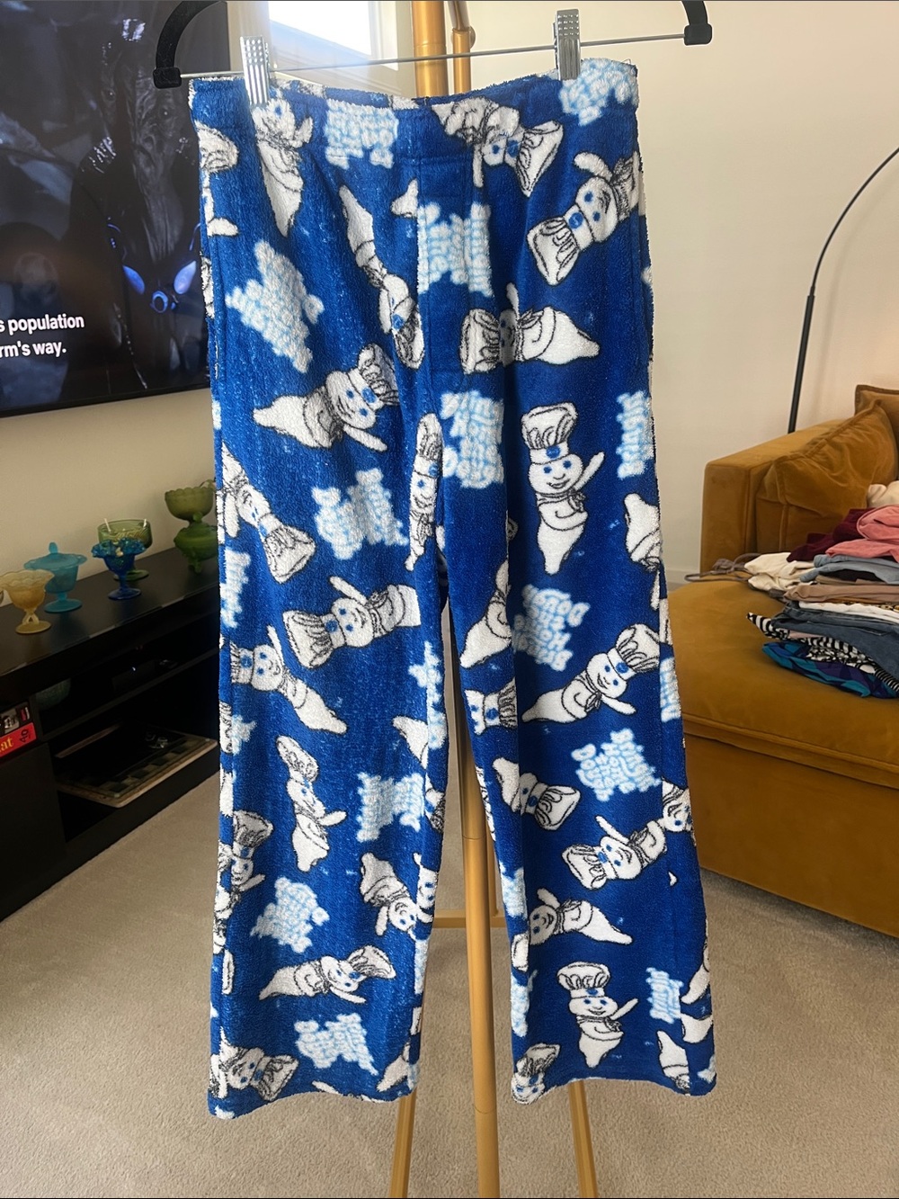 Men's Plush Blue Pillsbury Character Lounge/pajamas pants